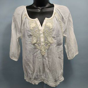 Mudd White Boho Embroidered Sheer Top Women's Size XS Style 400947298414